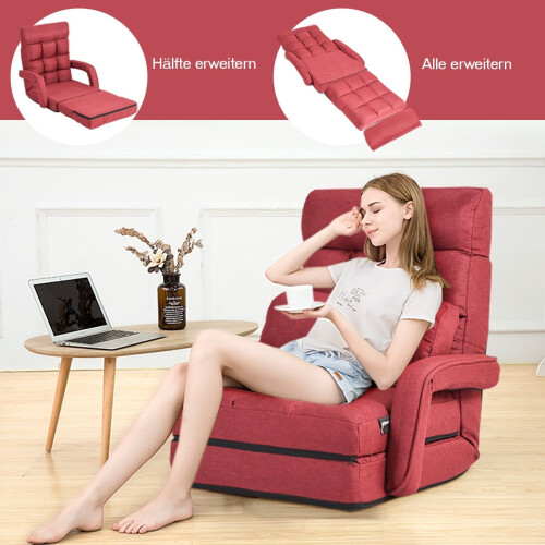 Sofá-cama vermelho conversível com encosto ajustável 2