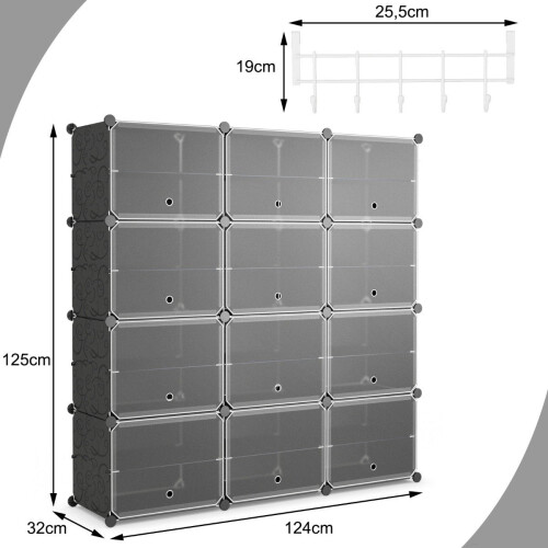 Expandable 12-Cube Shoe Rack with Side Hooks 1