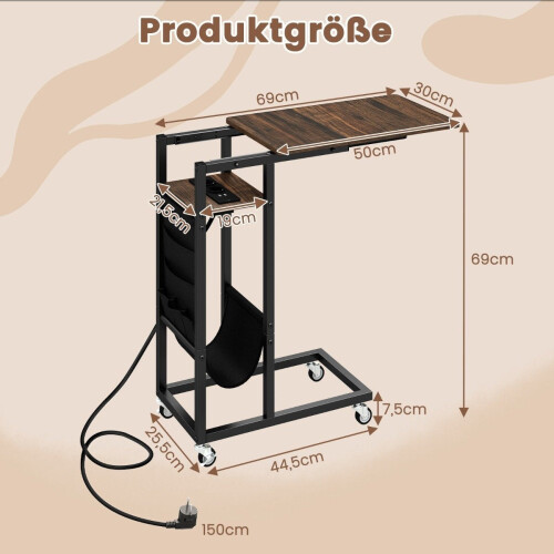 C-format sidobord med laddstation och förvaringsficka 1