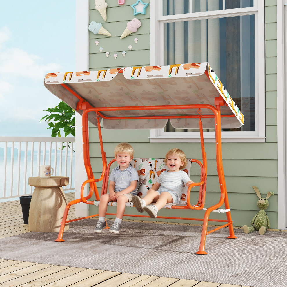 B&Q - Kids Porch Swing With Seat BeltsAdjustable CanopyOrange - Image 4
