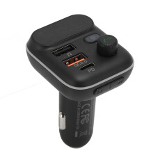 Chargeur de voiture avec transmetteur FM, technologie Bluetooth 5.3 et charge rapide, rétroéclairage LED, appels mains libres et protection contre