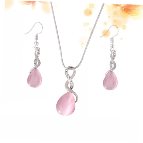 Set di gioielli con collana e orecchini a goccia con strass rosa1Set 2