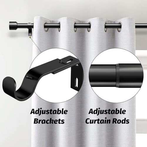 Varão de cortina ajustável preto, 28-48 polegadas (71-122 cm), 1 polegada (2,5 cm), resistente, fácil de instalar, para janelas, varandas e casas 1