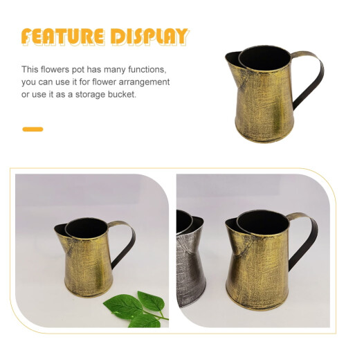 Pot de fleurs rustique en fer doré avec une poignée au design unique 1