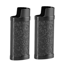 2 Stück Zinklegierung Retro-Muster Feuerzeugabdeckung Tragbare schwarze Schutzcases