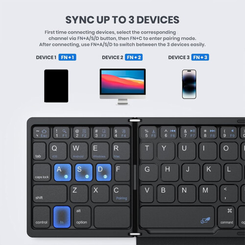 Ergonomic Foldable Keyboard BT3.0 Wireless Keypad With Large Touchpad and Numpad 2