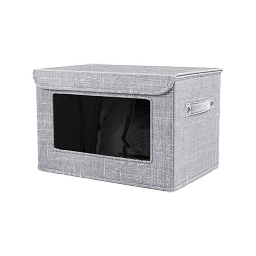 Fabric Storage Bin with Lid and Handles, Clear Window, 1 1