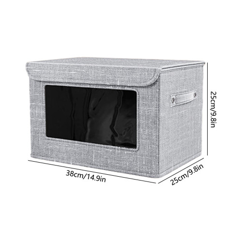 Fabric Storage Bin with Lid and Handles, Clear Window, 1 2
