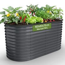 AREBOS oval metal raised bed 160x80x78 cm | galvanised steel with rubber edge | 780 L for garden, patio & balcony | stable with cross struts