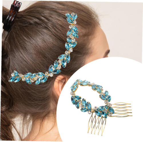 Fermaglio per capelli azzurro cielo con strass per chignon da sposa 2