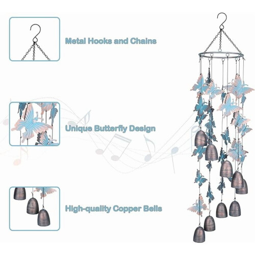 Sino de Vento de Metal em Forma de Borboleta para Decoração Externa de 76 cm (30 polegadas) 2