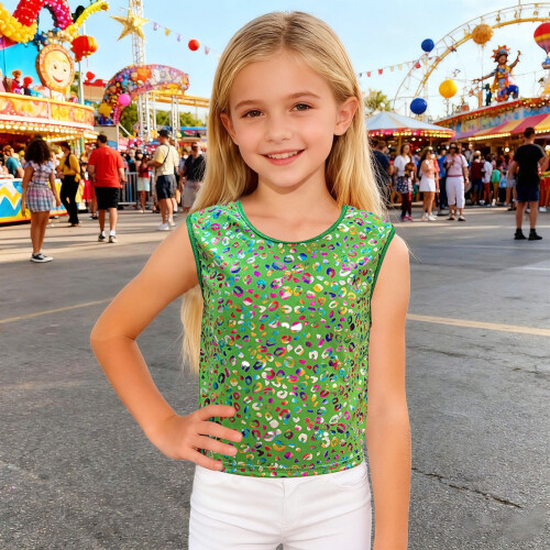 Kids Leopard Glitter Tank Top Green Size 170 1