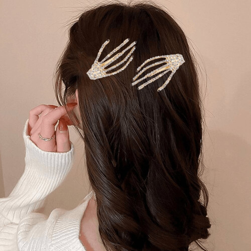 Conjunto de 2 Presilhas de Cabelo com Strass em Formato de Mão de Esqueleto 2