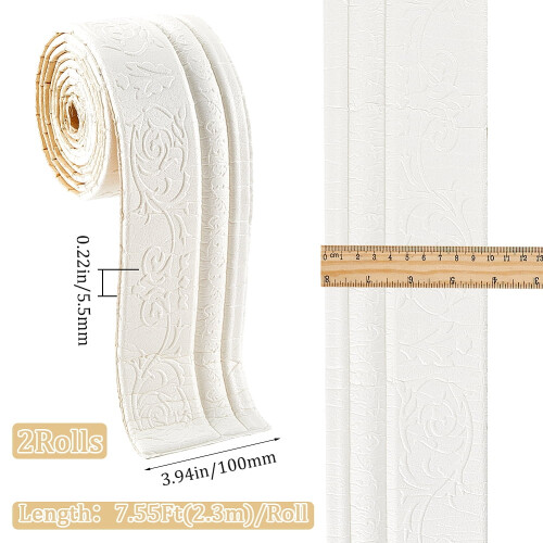 2Ρολλά 91x4" Peel & Stick Λευκό πλαίσιο μπορντούρας καθρέφτη 3D από αφρώδες υλικό, 1