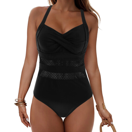 Women's Solid Ribbed Monokini Swimsuit Scoop Neck Low Back 1