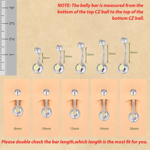 Belly Button Ring Internally Threaded Cube Zircon 2 pcs 14G 2