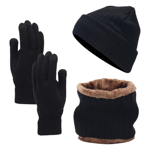 Set invernale composto da cappello, sciarpa e guanti, berretto con risvolto da uomo e da donna, scaldacollo foderato in pile, set coordinato da 3 1