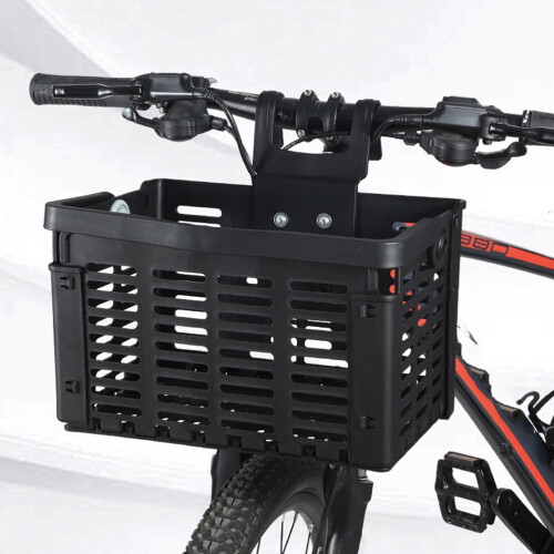Black Plastic Foldable Bike Basket Front Frame Container with Large Capacity for Bike Accessory 2