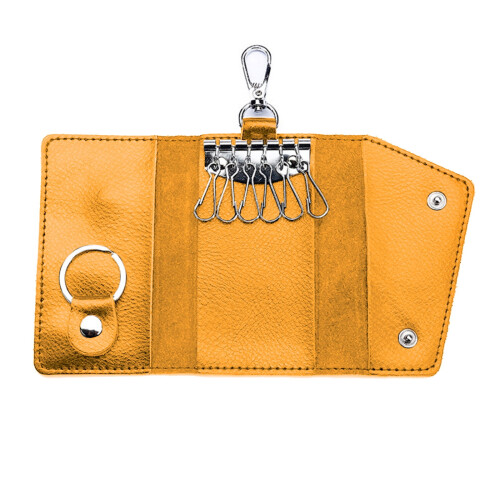 Κίτρινη δερμάτινη θήκη κλειδιών για κλειδιά αυτοκινήτου και σπιτιού – 2