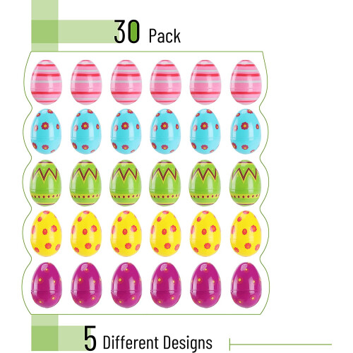 30-Pack 3" Printed Plastic Easter Eggs, Empty & Fillable, Compatible with Easter Basket Fillers 2