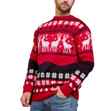 Festive Ugly Christmas Sweater With Reindeer Design, Snowflake Pattern Long Sleeve Knit Pullover Warm Soft Family Matching Unisex Fairisle Holiday