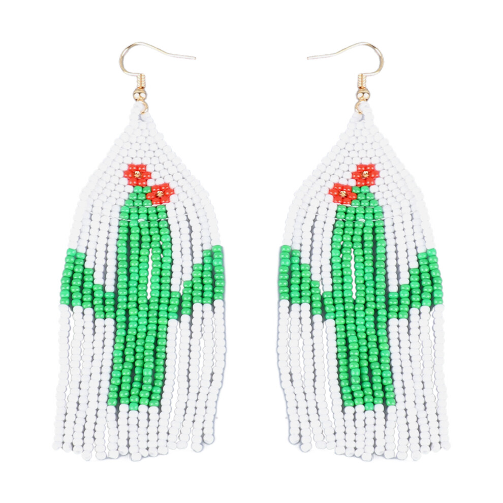 Christmas Earrings Retro Earrings Ethnic Style Dangle Earrings With Cactus Pattern Handcrafted Beaded Lightweight Boho Fringe Earrings For Festive-image-OPC-PS9KHNZ-NEW