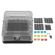 LED Indicator Fuse Block12Circuit Automotive Fuse Block With Negative Bus Waterproof Cover For12-24V Boats Cars Trucks Marine Vehicles