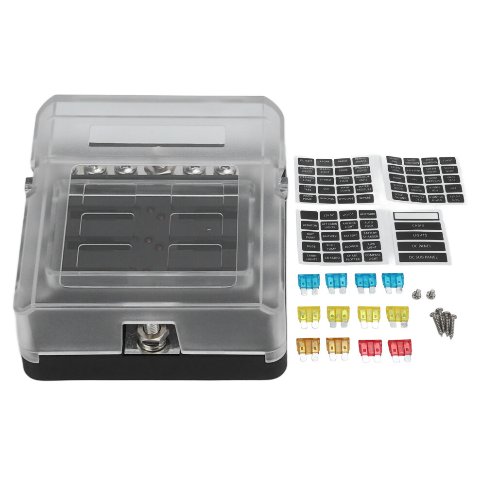 Led Indicator Fuse Block12circuit Automotive Fuse Block With Negative Bus Waterproof Cover For12-24V Boats Cars Trucks Marine Vehicles 9049227007547
