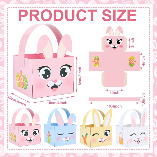 24PCS Easter Bunny Egg Baskets with Handle – Rabbit-Shaped Gift Boxes for Egg Hunt, Classroom & Party – Compatible with Easter Decor 1