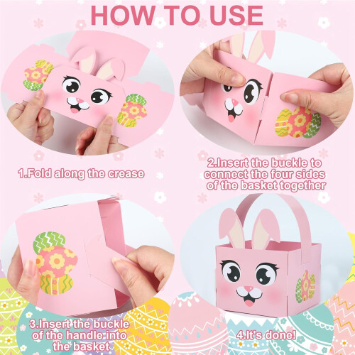 24PCS Easter Bunny Egg Baskets with Handle – Rabbit-Shaped Gift Boxes for Egg Hunt, Classroom & Party – Compatible with Easter Decor 2