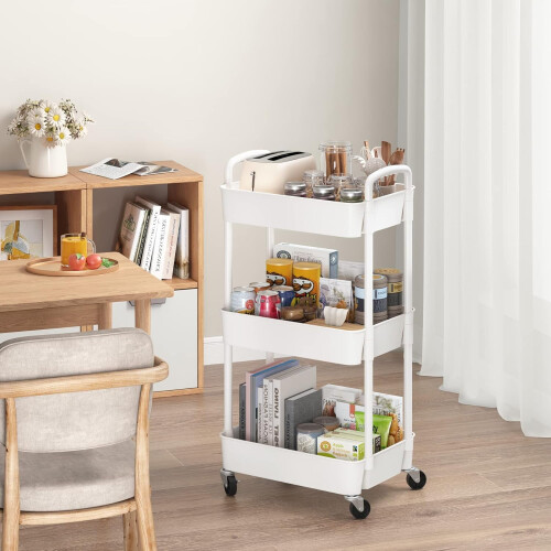 Three-layer plastic roller multi-functional storage trolley with handle 2