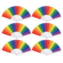 Waterproof Folding Fan With Rainbow Design, Rainbow Hand Folding Fans Open And Close Smoothly Plastic Pride Held Fans For Weddings And Gay Pride