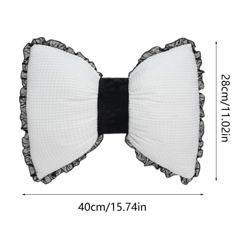 White Bow Decorative Throw Pillow with Ruffle Lace 18x16 in 2