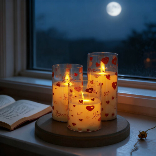LED Flameless Candles with Remote Heart Design 3 Pack 2