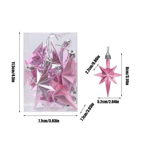 12pcs Pink Star Christmas Tree Ornaments, Plastic, 3.15in 1
