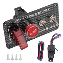 Zündschalterpanel für Fahrzeugmodifikationen, 12V 40A Motorstart-Druckknopf, LED-Umschalter, Rennwagen-Design, Carbonfaser, universelle Passform,