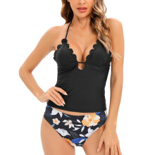Two Piece Tankini Swimsuit Tummy Control Halter V Neck Bathing Suit Ruched Design Adjustable Strap Backless Women Maternity Postpartum