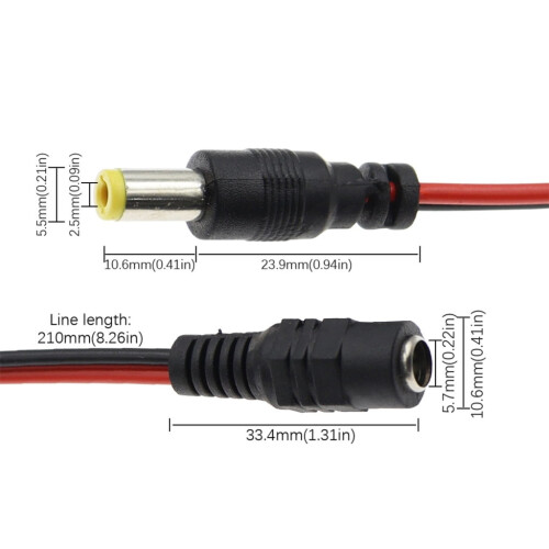 Câble de câblage haute conductivité DC 5,5 x 2,1 mm pour systèmes de sécurité et éclairage LED 1