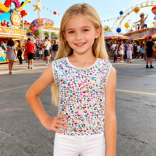 Kids Leopard Glitter Sleeveless Tank Top Multicolor 1