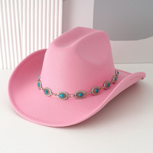 Καπέλο Western Cowboy με τιρκουάζ αλυσίδα, φαρδύ γείσο, unisex 1