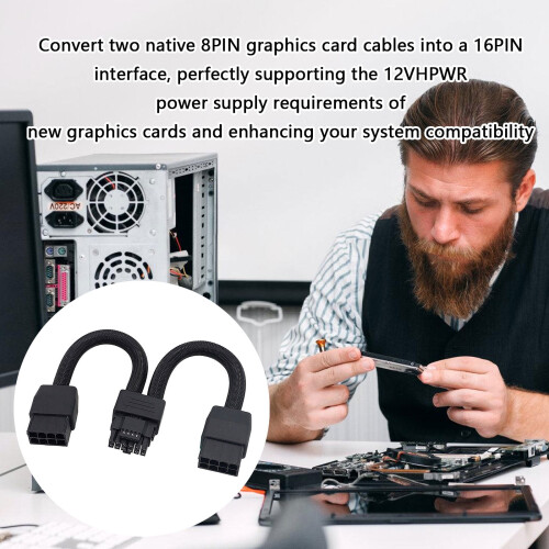 Καλώδιο GPU βαρέως τύπου 12VHPWR, σύνδεσμος καλωδίου επέκτασης GPU 2x8PIN σε 16PIN για κάρτα 1