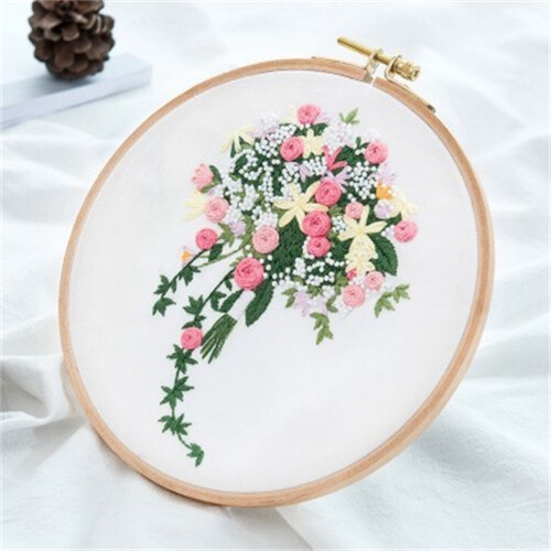 Floral Embroidery Starter Kit for Beginners – Hoop, Threads, Needles & Pre-Designed Roses Pattern 1