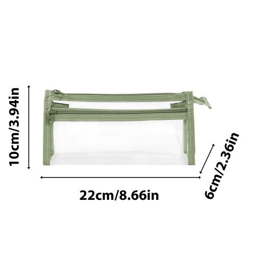 Double-Layer Transparent Pencil Case - Triangular Compartment Stationery Bag, Large Capacity, Green 2