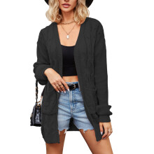 Cardigan funzionale con tasche, giacca da donna in maglia grossa e comoda con apertura frontale, tessuto morbido ed elasticizzato per un look casual
