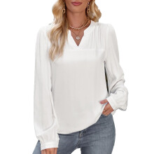 Luźna, elegancka bluzka dla kobiet, delikatnie plisowana z przodu, elegancka bluzka z długim rękawem, miękka i lekka tkanina, luźny,