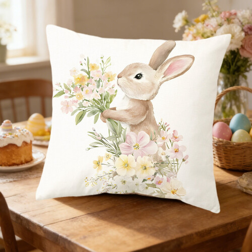 Easter Pillow Cover with Egg and Bunny Design 2