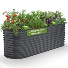 AREBOS oval metal raised bed 240x80x78 cm | galvanised steel with rubber edge | 1170 L for garden, patio & balcony | stable with cross struts