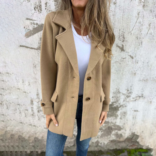 Women's Long Sleeve Classic Draped Open Front Lightweight Blazer Khaki, L 1