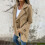 Women's Long Sleeve Classic Draped Open Front Lightweight Blazer Khaki, L 4