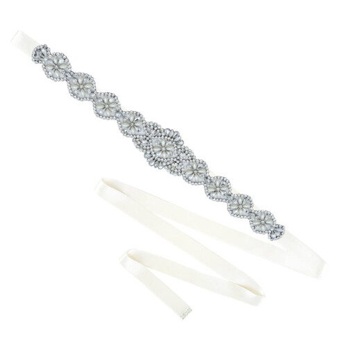 Strass Bröllopsbälte Justerbart Elfenbenssilver 2